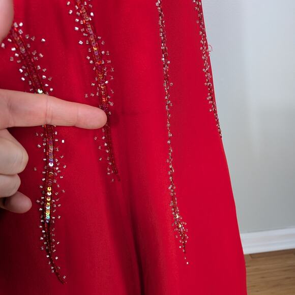 Alyce Prom Dress Maxi Gown XS Red Silk Princess Glam Strapless Y2K Bead Pink - Picture 13 of 16